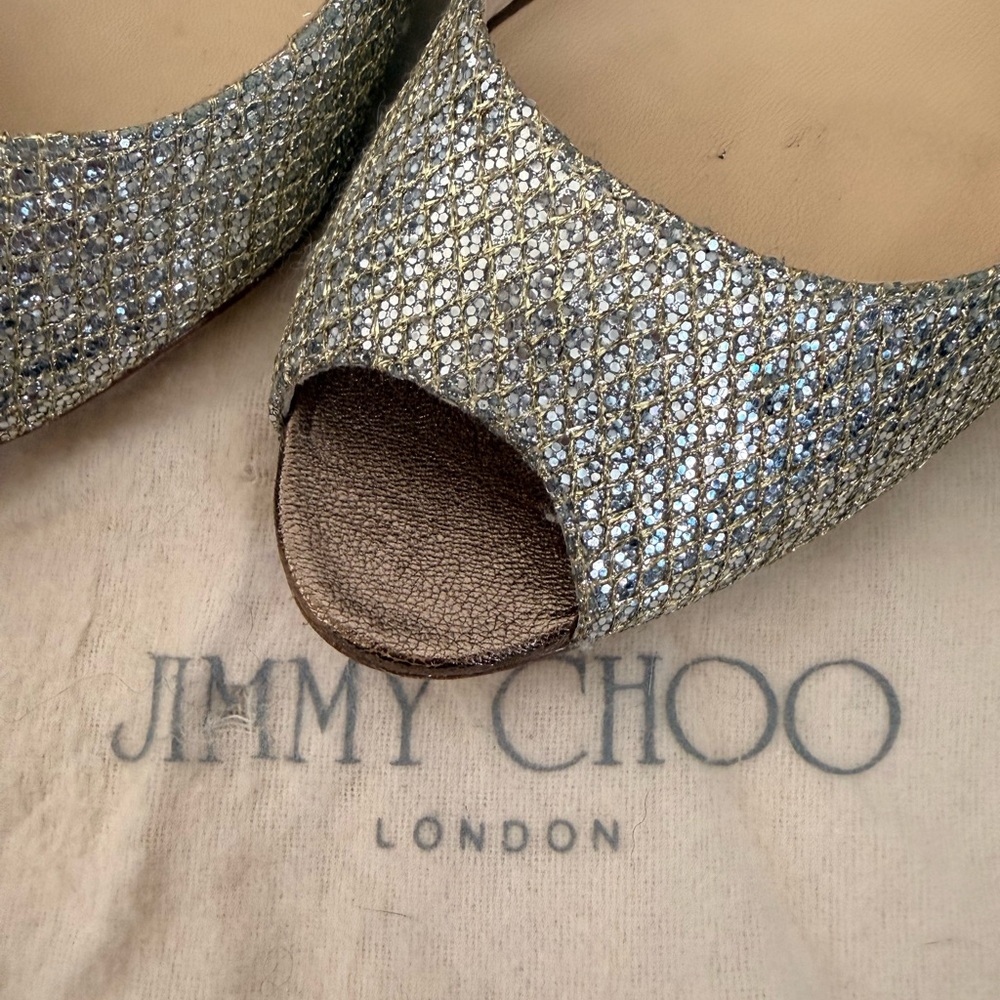 Jimmy Choo Glitter Peep Toe Heels - Picture 2 of 9